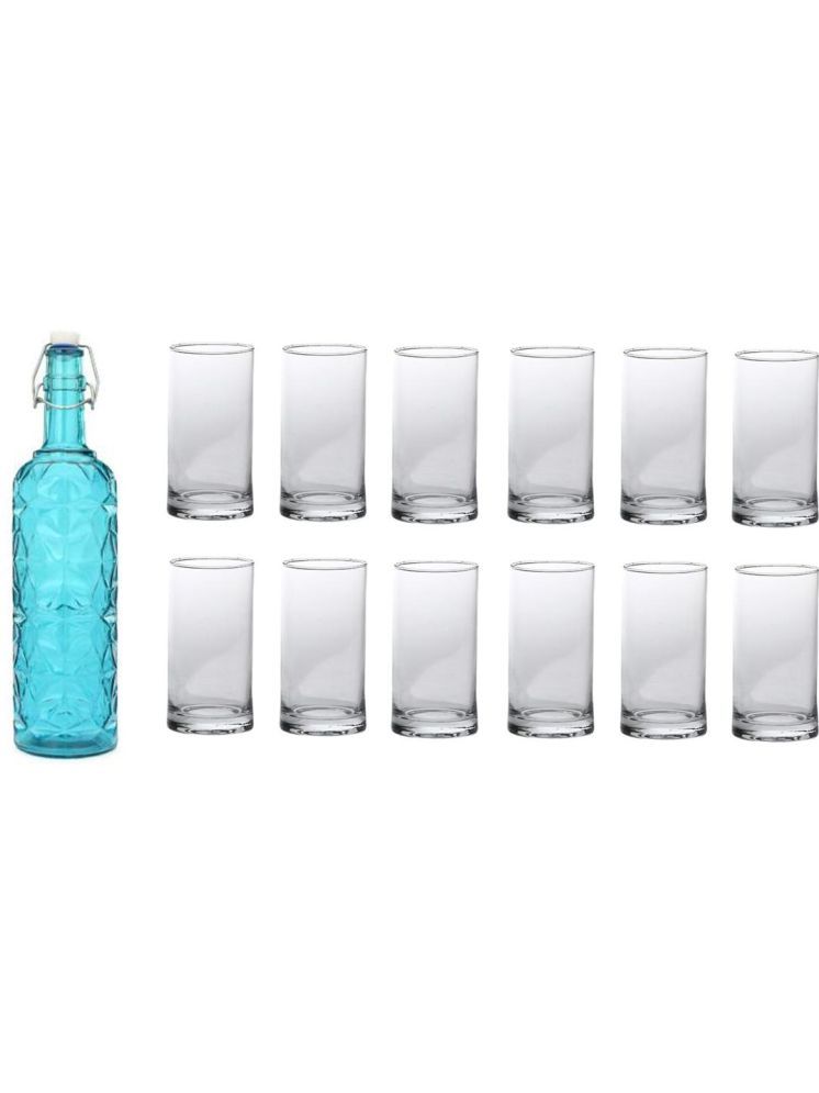     			1st Time Glass Serving Set with Bottle Blue Glass Fridge Water Bottle 300 mL ( Set of 13 )