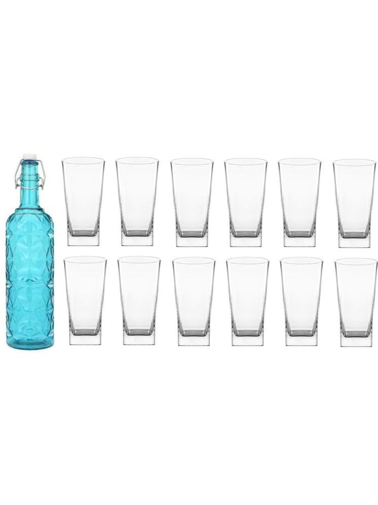     			1st Time Glass Serving Set with Bottle Blue Glass Fridge Water Bottle 350 mL ( Set of 13 )