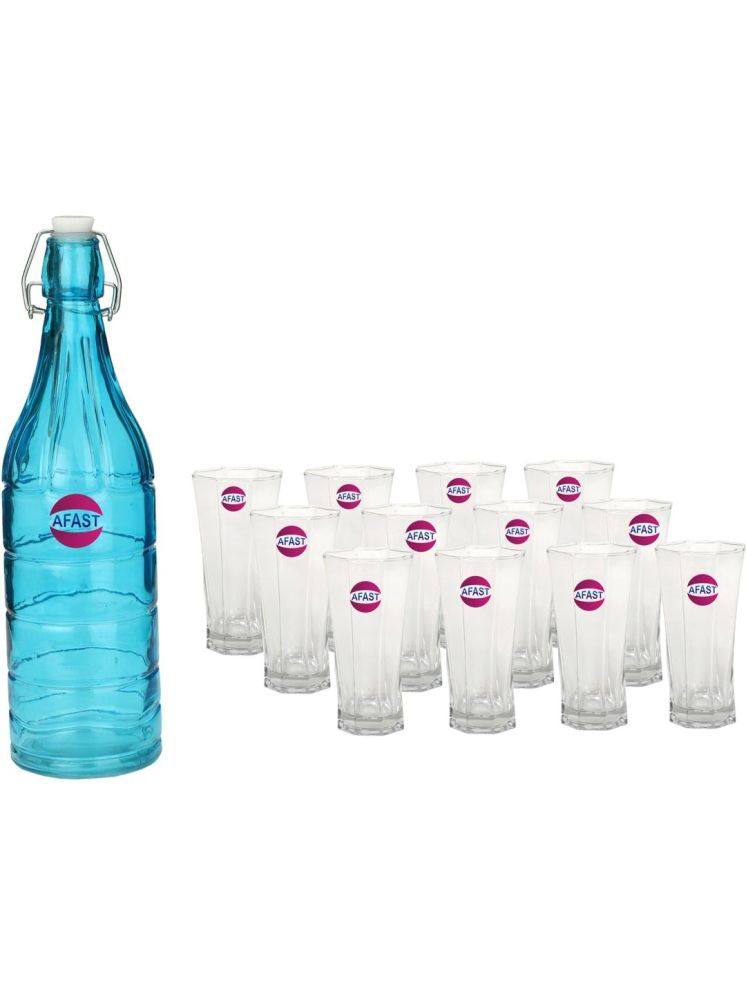     			1st Time Glass Serving Set with Bottle Multicolor Glass Fridge Water Bottle 200 mL ( Set of 13 )