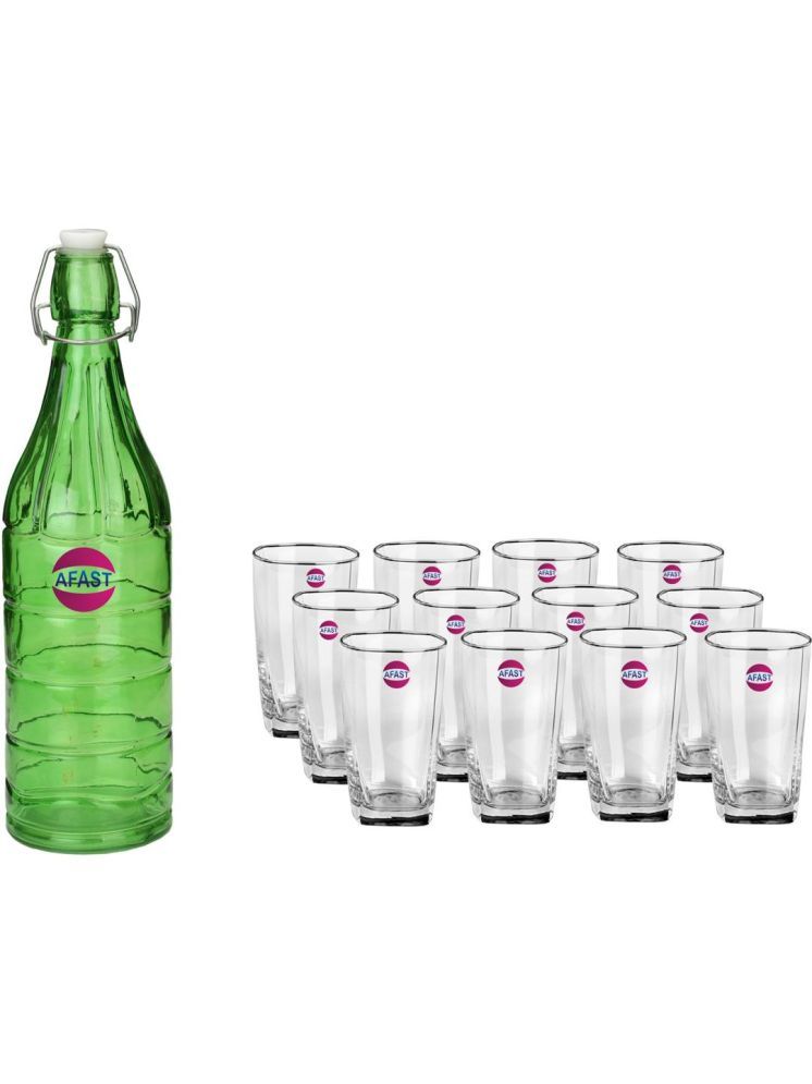     			1st Time Glass Serving Set with Bottle Multicolor Glass Fridge Water Bottle 350 mL ( Set of 13 )