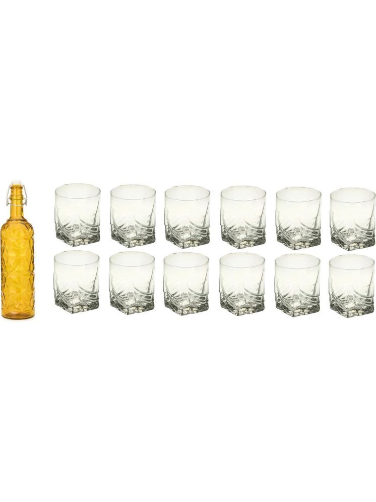     			1st Time Glass Serving Set with Bottle Yellow Glass Fridge Water Bottle 250 mL ( Set of 13 )