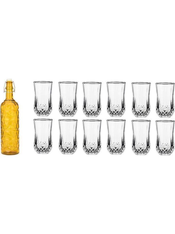     			1st Time Glass Serving Set with Bottle Yellow Glass Fridge Water Bottle 350 mL ( Set of 13 )