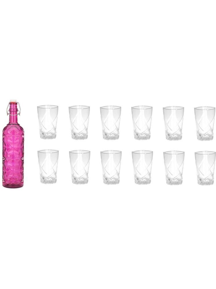     			1st Time Glass Serving Set with Bottle Pink Glass Fridge Water Bottle 270 mL ( Set of 13 )