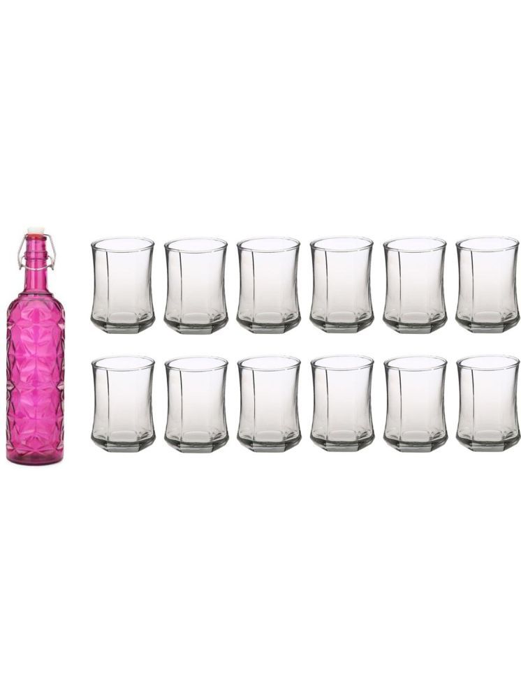     			1st Time Glass Serving Set with Bottle Pink Glass Fridge Water Bottle 270 mL ( Set of 13 )