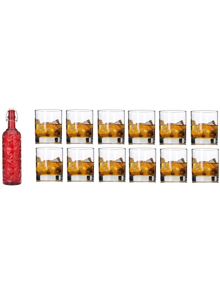     			1st Time Glass Serving Set with Bottle Red Glass Fridge Water Bottle 270 mL ( Set of 13 )