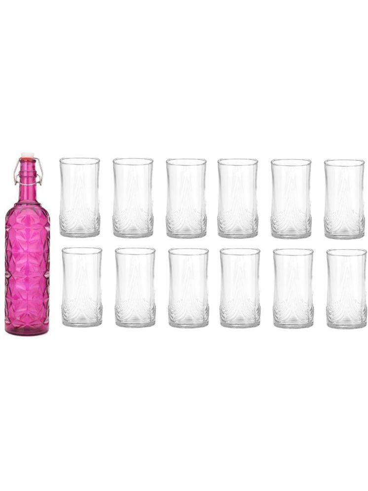     			1st Time Glass Serving Set with Bottle Pink Glass Fridge Water Bottle 300 mL ( Set of 13 )