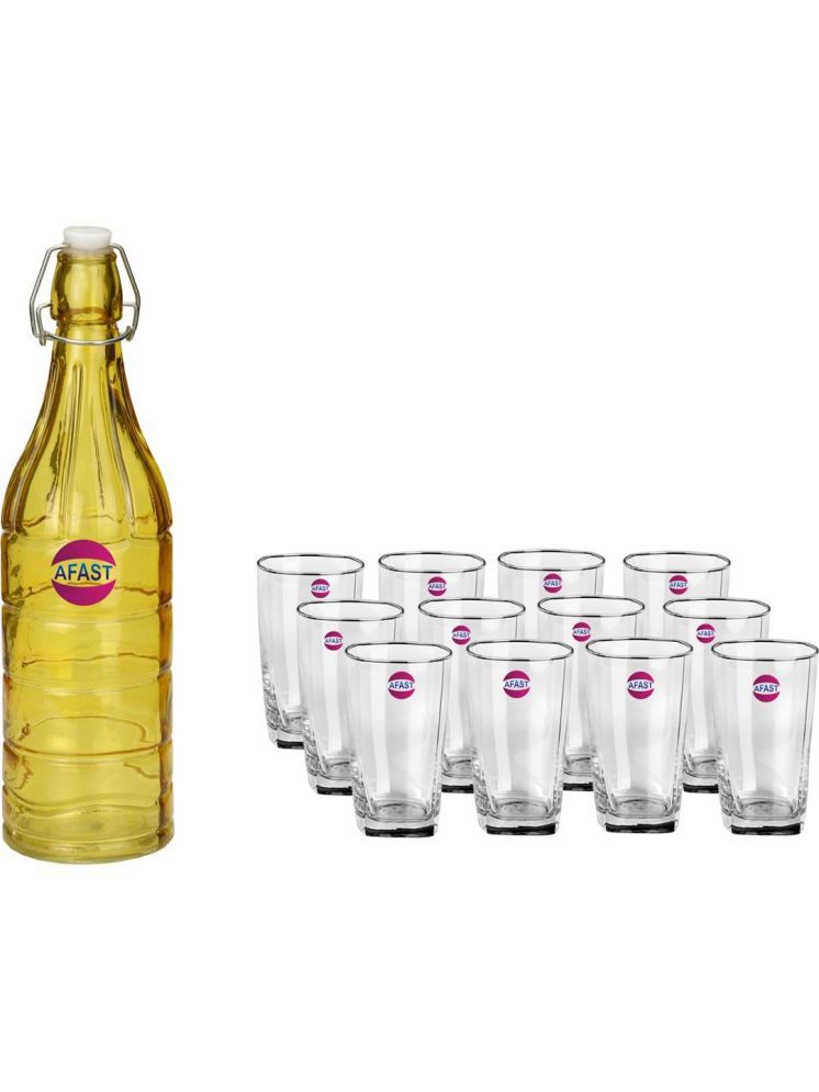     			1st Time Glass Serving Set with Bottle Multicolor Glass Fridge Water Bottle 350 mL ( Set of 13 )