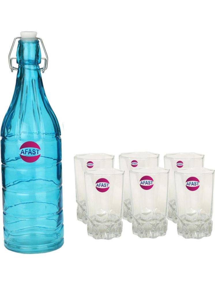     			1st Time Glass Serving Set with Bottle Multicolor Glass Fridge Water Bottle 300 mL ( Set of 7 )