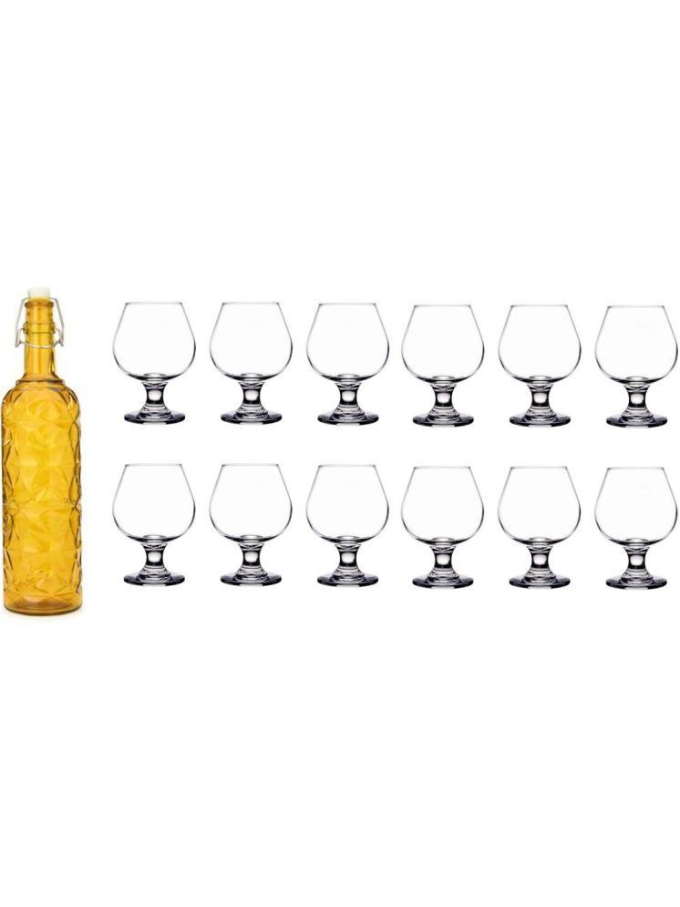     			1st Time Glass Serving Set with Bottle Yellow Glass Fridge Water Bottle 300 mL ( Set of 13 )