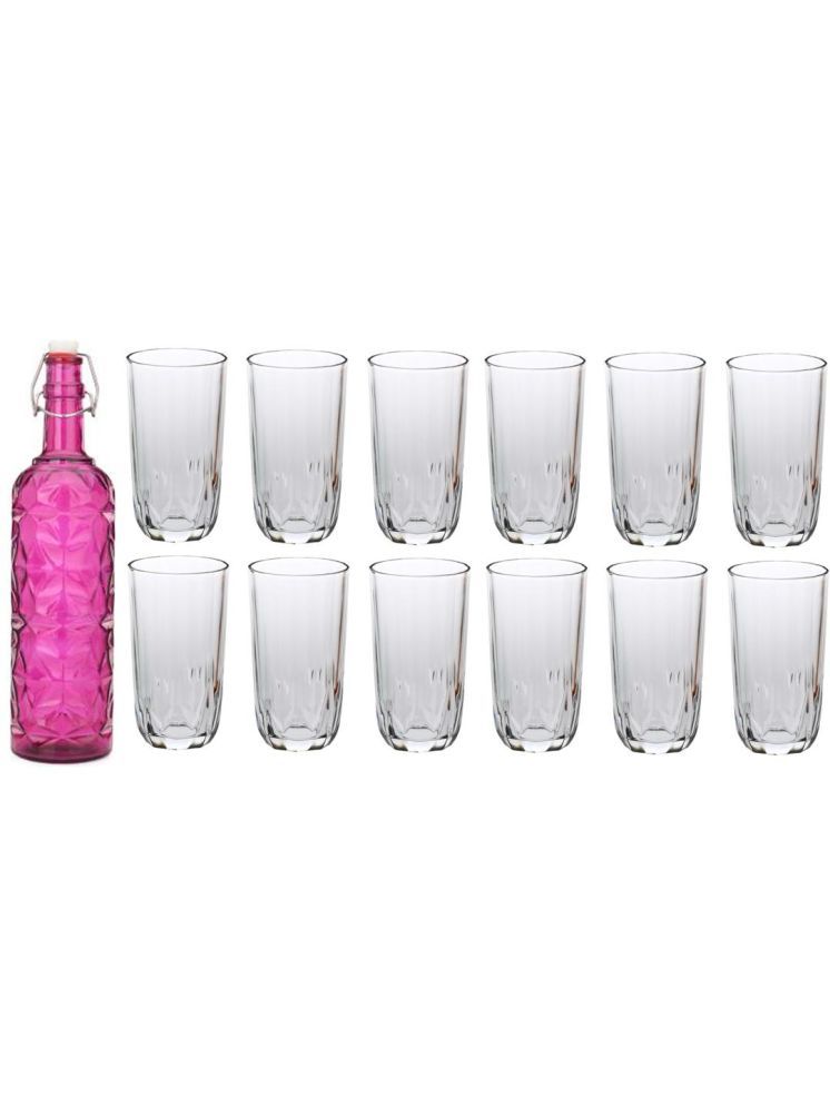     			1st Time Glass Serving Set with Bottle Pink Glass Fridge Water Bottle 300 mL ( Set of 13 )