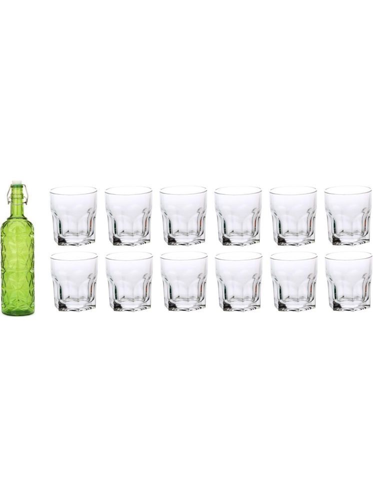     			1st Time Glass Serving Set with Bottle Green Glass Fridge Water Bottle 250 mL ( Set of 13 )