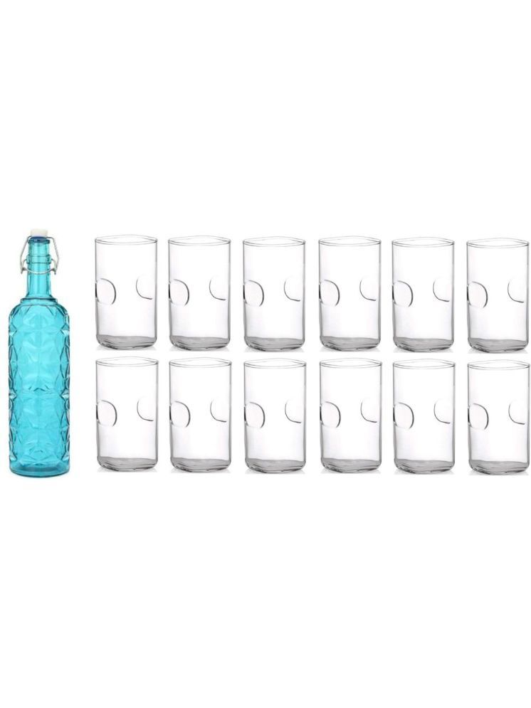     			1st Time Glass Serving Set with Bottle Blue Glass Fridge Water Bottle 300 mL ( Set of 13 )