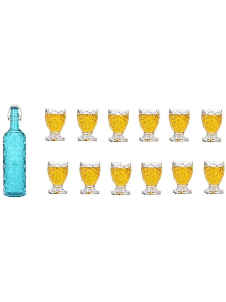     			1st Time Glass Serving Set with Bottle Blue Glass Fridge Water Bottle 150 mL ( Set of 13 )