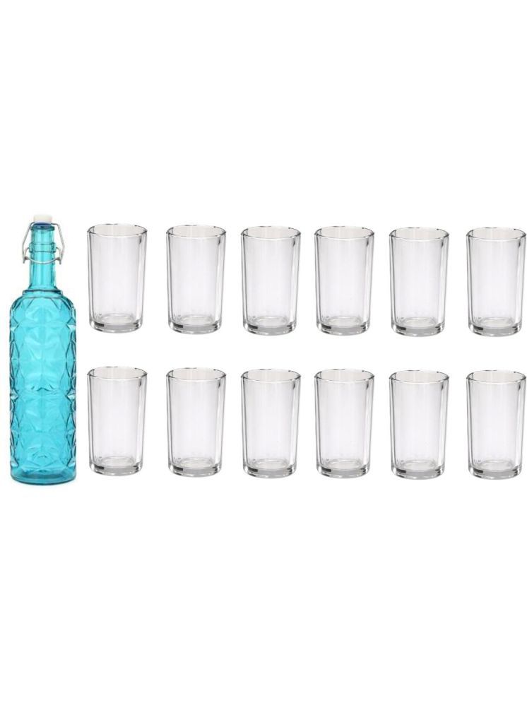     			1st Time Glass Serving Set with Bottle Blue Glass Fridge Water Bottle 150 mL ( Set of 13 )