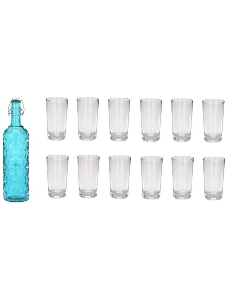     			1st Time Glass Serving Set with Bottle Blue Glass Fridge Water Bottle 250 mL ( Set of 13 )