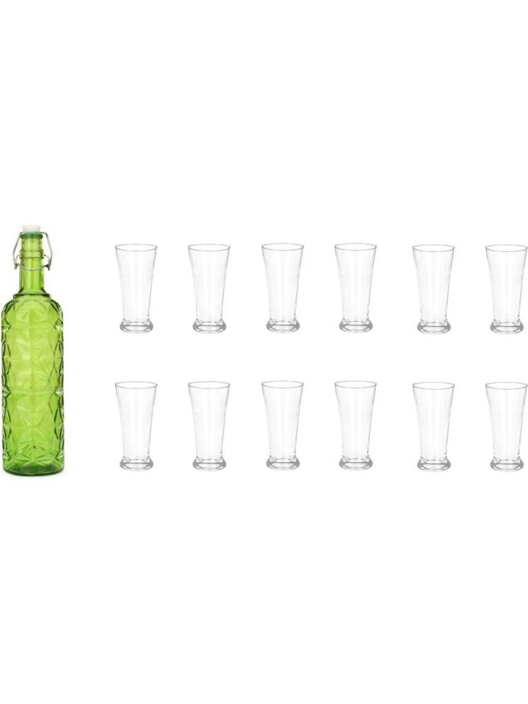     			1st Time Glass Serving Set with Bottle Green Glass Fridge Water Bottle 300 mL ( Set of 13 )