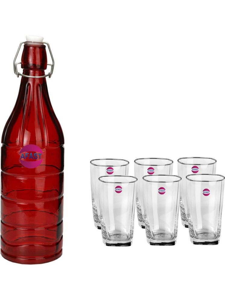     			1st Time Glass Serving Set with Bottle Multicolor Glass Fridge Water Bottle 350 mL ( Set of 7 )