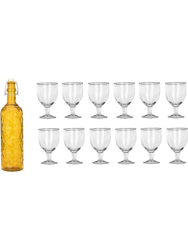     			1st Time Glass Serving Set with Bottle Yellow Glass Fridge Water Bottle 200 mL ( Set of 13 )