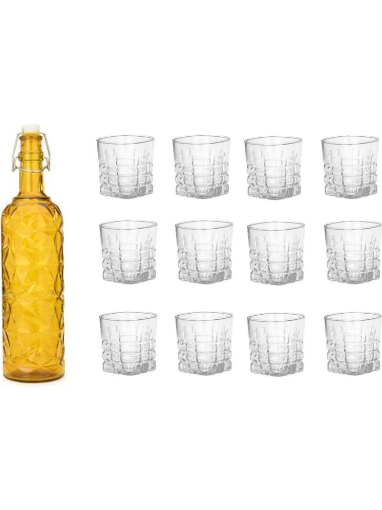     			1st Time Glass Serving Set with Bottle Yellow Glass Fridge Water Bottle 200 mL ( Set of 13 )