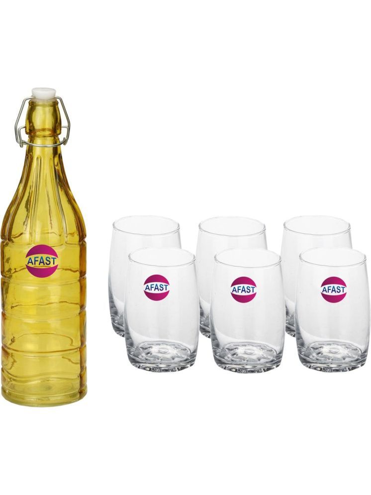     			1st Time Glass Serving Set with Bottle Multicolor Glass Fridge Water Bottle 270 mL ( Set of 7 )