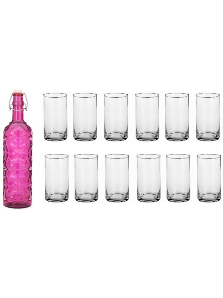     			1st Time Glass Serving Set with Bottle Pink Glass Fridge Water Bottle 300 mL ( Set of 13 )