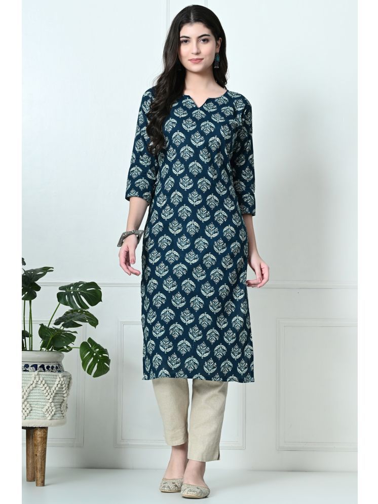     			AMTHI 100% Cotton Printed Straight Women's Kurti - Teal ( Pack of 1 )