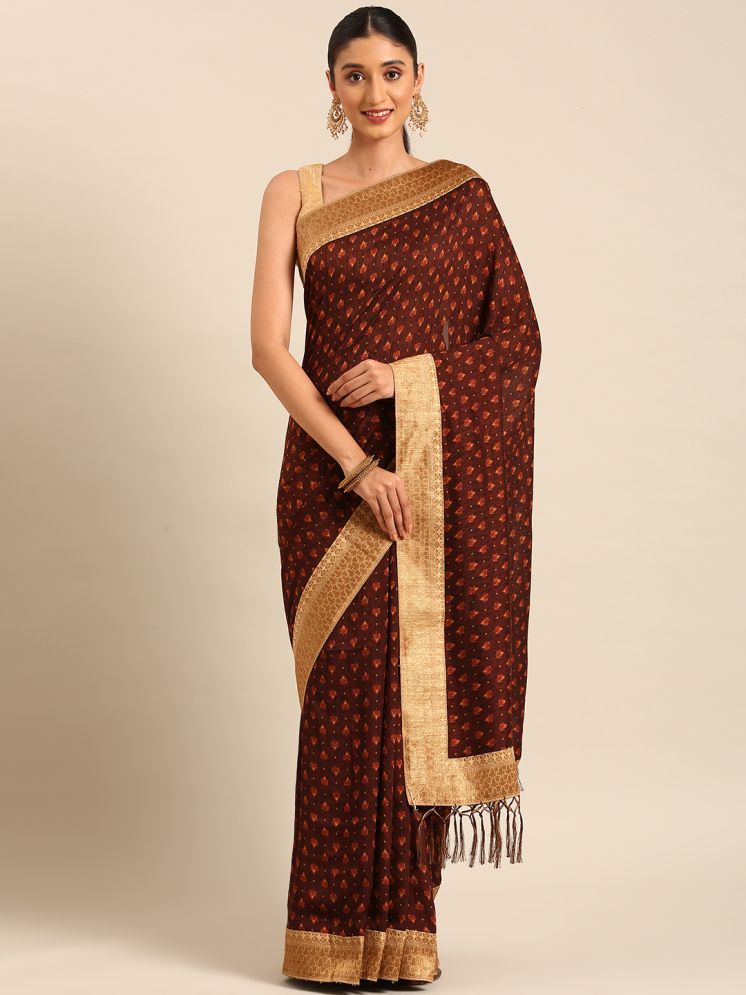     			Aishwarya Art Silk Embellished Saree With Blouse Piece - Brown ( Pack of 1 )