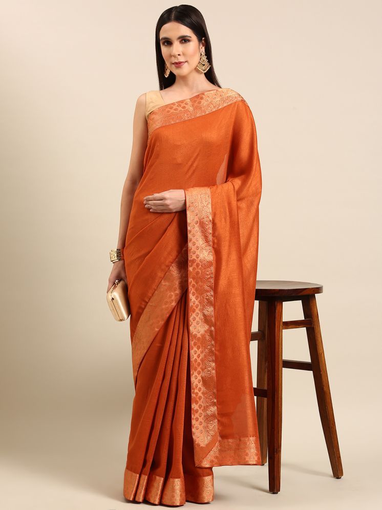     			Aishwarya Art Silk Embellished Saree With Blouse Piece - Orange ( Pack of 1 )