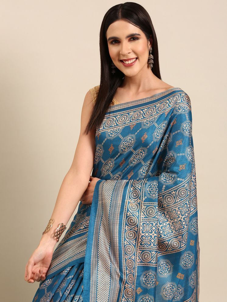     			Aishwarya Art Silk Printed Saree With Blouse Piece - Light Blue ( Pack of 1 )