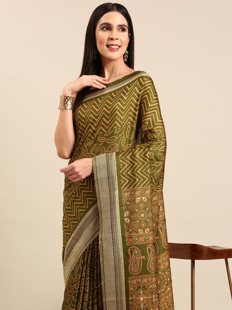     			Aishwarya Art Silk Printed Saree With Blouse Piece - Green ( Pack of 1 )