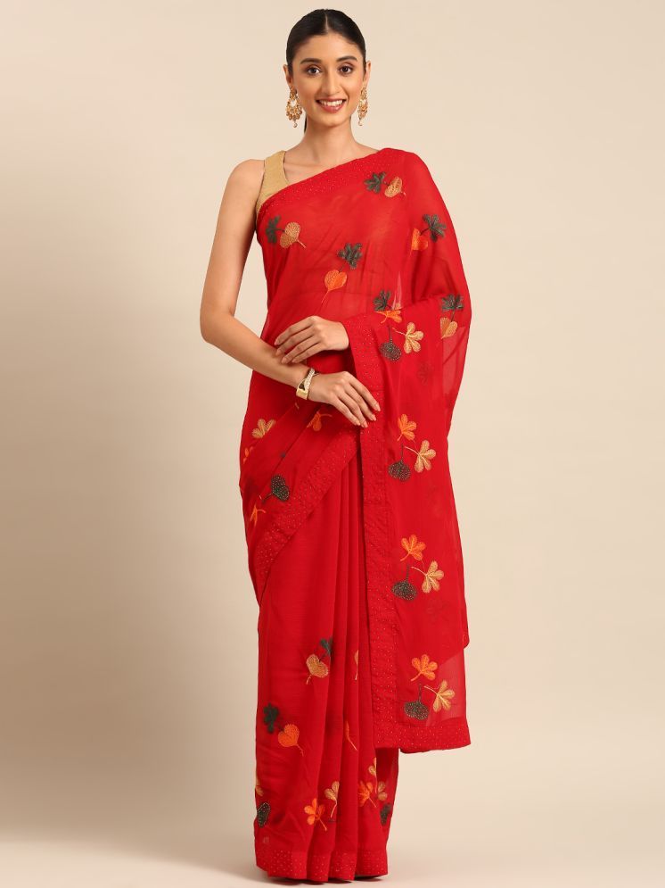     			Aishwarya Georgette Embroidered Saree With Blouse Piece - Red ( Pack of 1 )