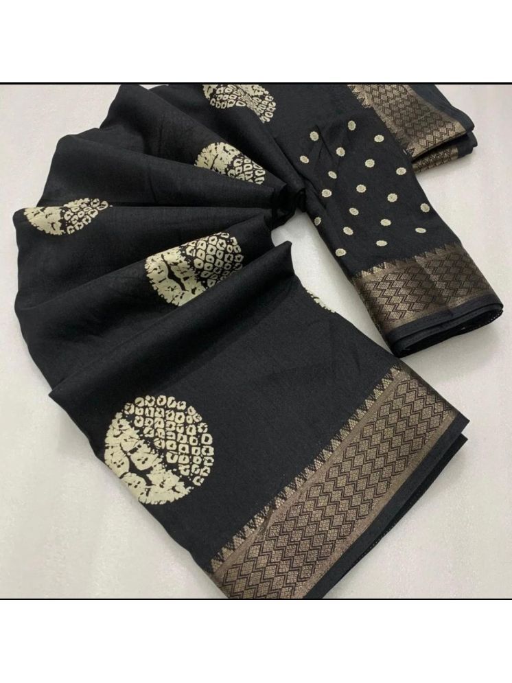     			Bhuwal Fashion Cotton Printed Saree With Blouse Piece - Black ( Pack of 1 )