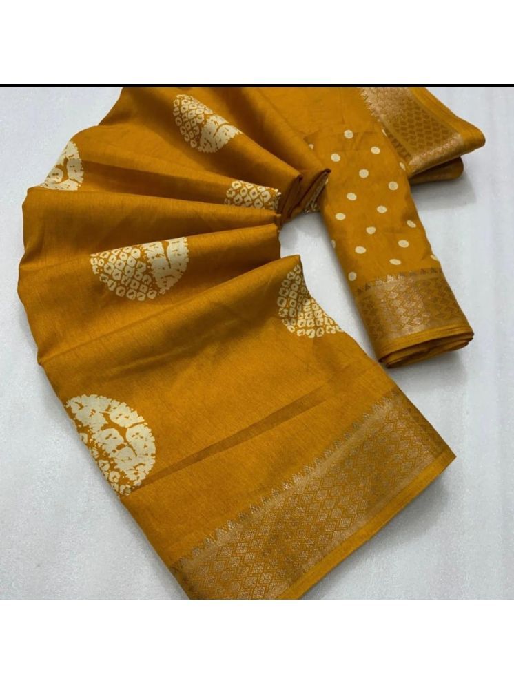     			Bhuwal Fashion Cotton Printed Saree With Blouse Piece - Yellow ( Pack of 1 )