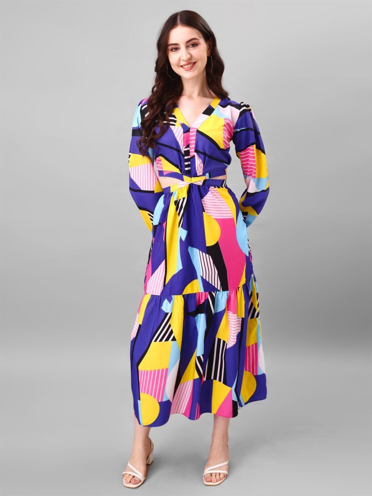     			Femvy Polyester Printed Full Length Women's Cut Out Dress - Multicolor ( Pack of 1 )