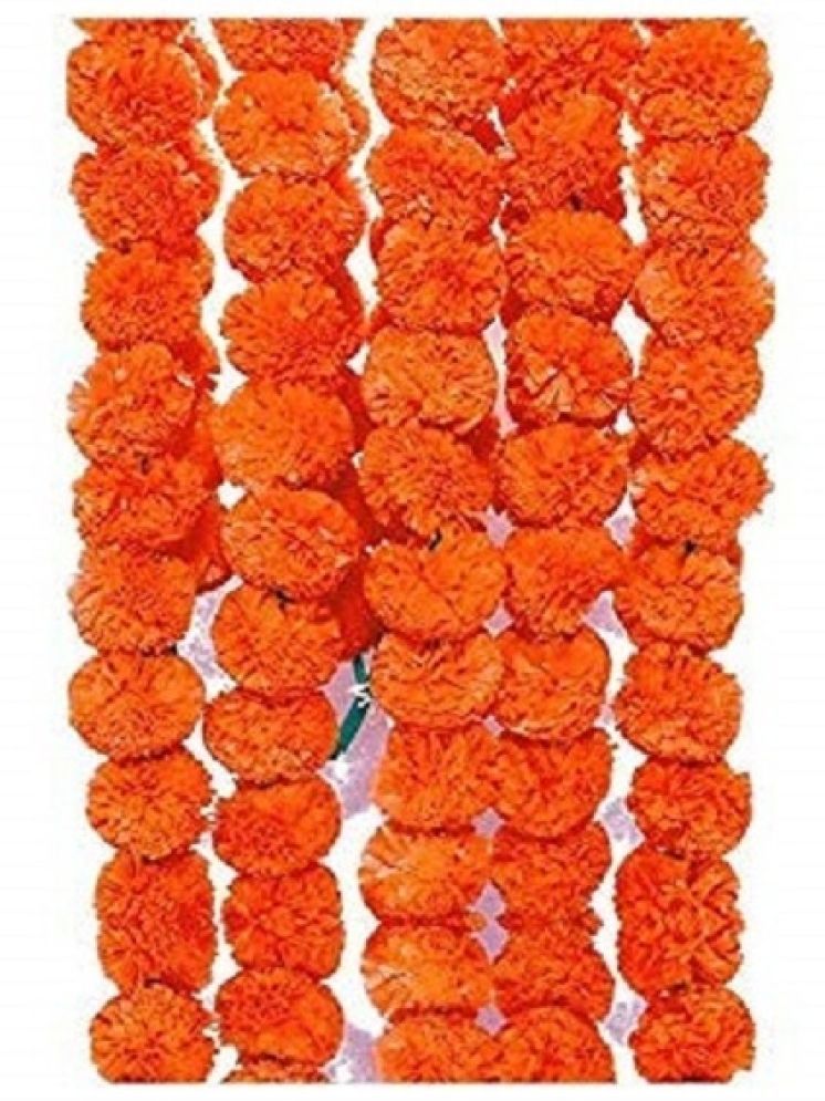     			Green plant indoor - Orange Marigold Artificial Garland ( Pack of 5 )