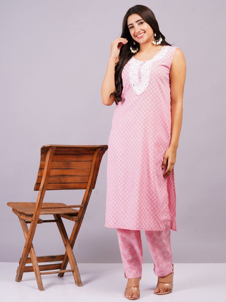     			JC4U Cotton Embroidered Kurti With Pants Women's Stitched Salwar Suit - Pink ( Pack of 1 )