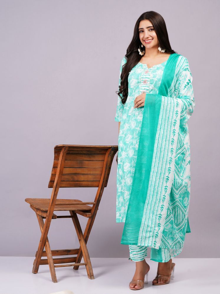     			JC4U Cotton Printed Kurti With Pants Women's Stitched Salwar Suit - Green ( Pack of 1 )