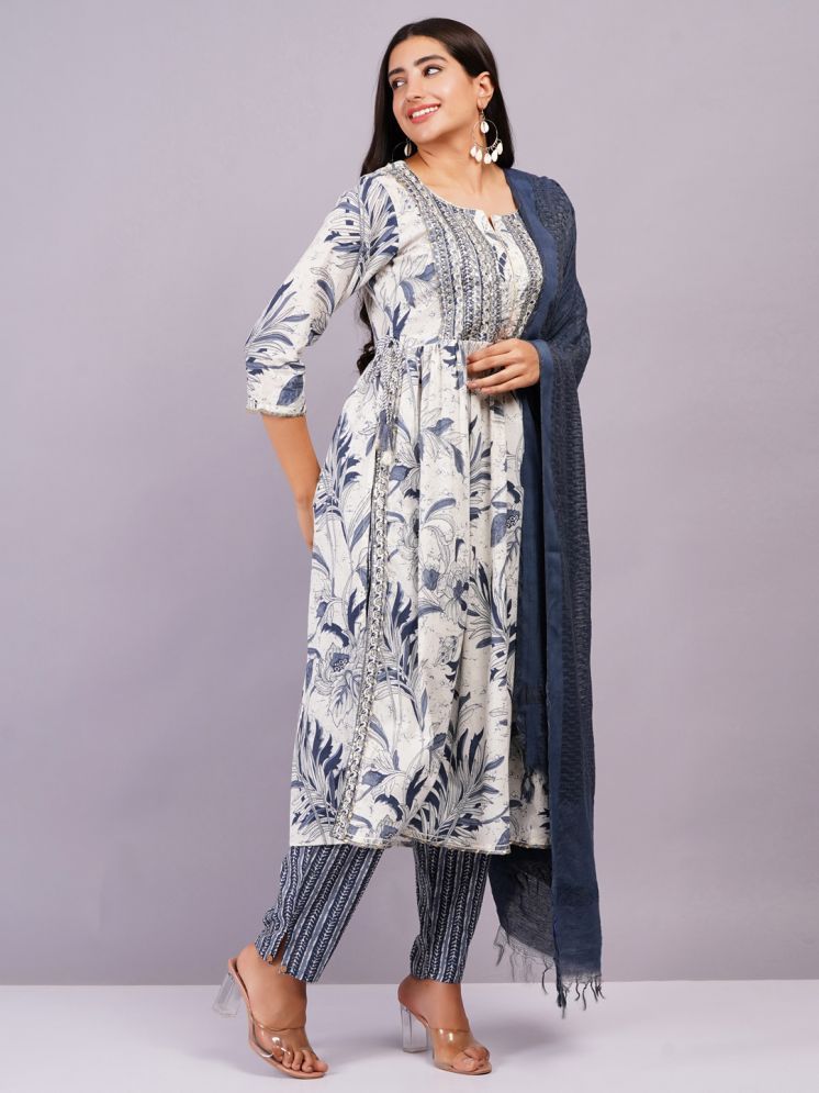     			JC4U Cotton Printed Kurti With Pants Women's Stitched Salwar Suit - Grey ( Pack of 1 )