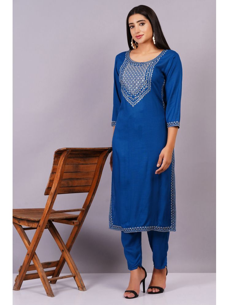     			JC4U Rayon Embellished Kurti With Pants Women's Stitched Salwar Suit - Blue ( Pack of 1 )