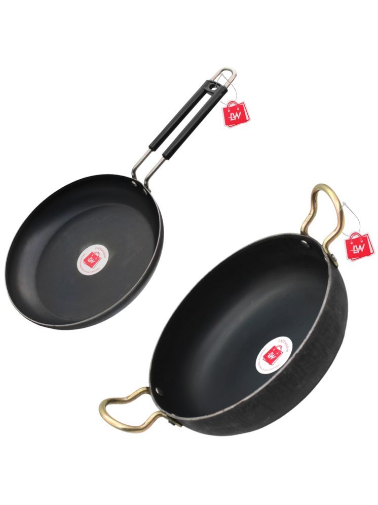     			LAZYWINDOW Fry Pan & Kadhai Black Iron No Coating Cookware Sets ( Set of 1 )