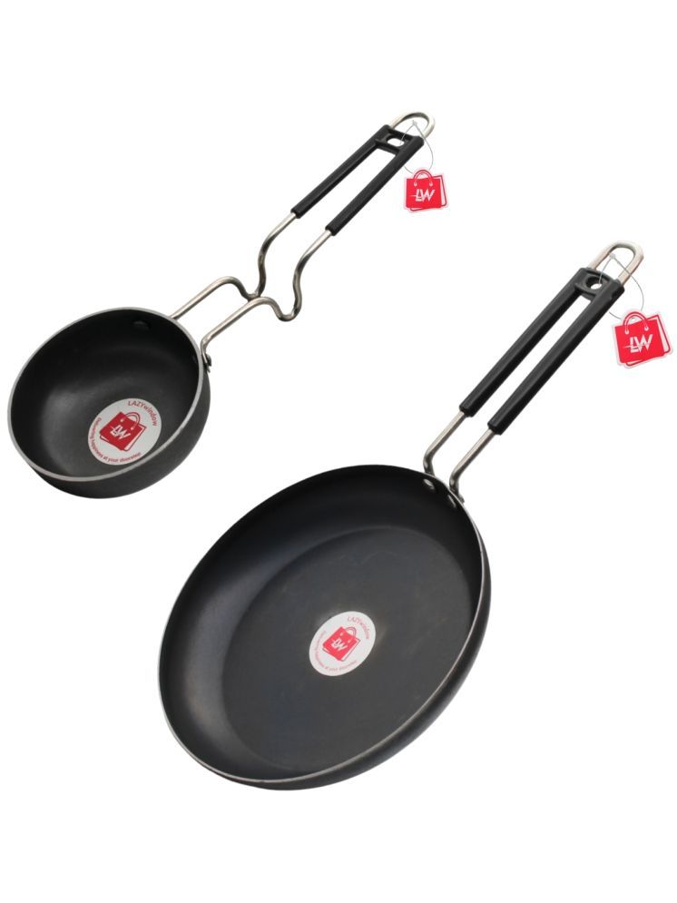     			LAZYWINDOW Fry Pan & Tadka Pan Black Iron No Coating Cookware Sets ( Set of 1 )