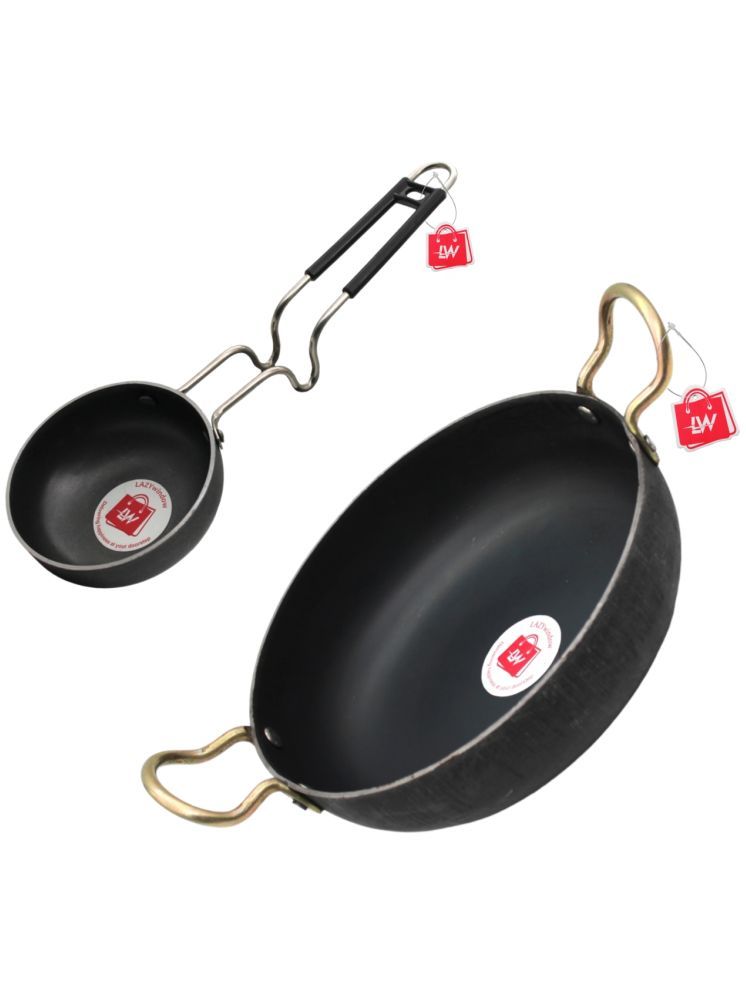     			LAZYWINDOW Tadka Pan & Kadhai Black Iron No Coating Cookware Sets ( Set of 1 )