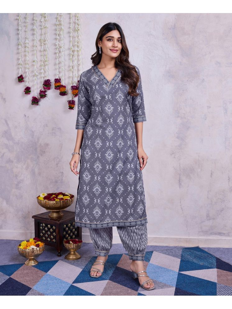     			MOJILAA Cotton Self Design Kurti With Salwar Women's Stitched Salwar Suit - Grey ( Pack of 1 )