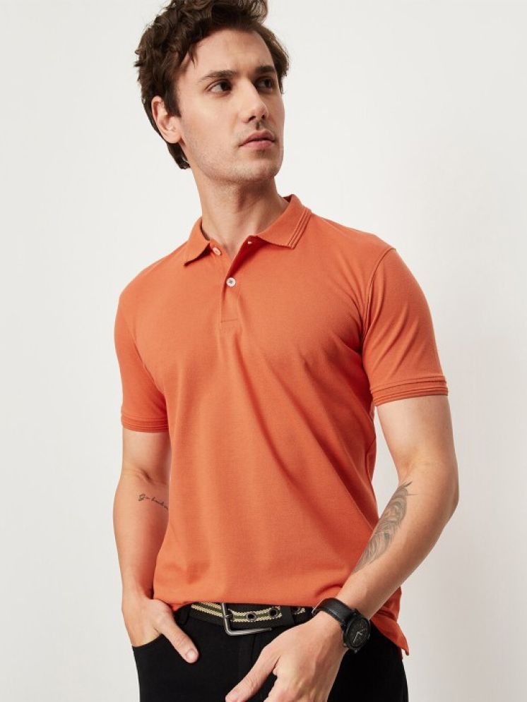     			REDESIGNWEBGO Cotton Blend Regular Fit Solid Half Sleeves Men's Mandarin Collar T-Shirt - Orange ( Pack of 1 )