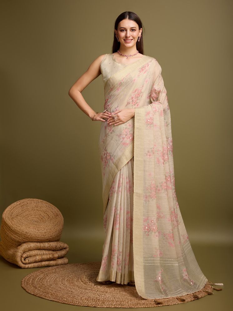     			Rekha Maniyar Tissue Printed Saree With Blouse Piece - Beige ( Pack of 1 )