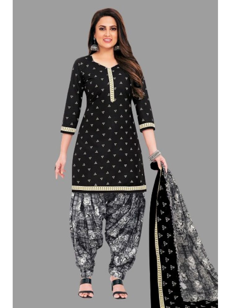     			SIMMU Cotton Printed Kurti With Patiala Women's Stitched Salwar Suit - Black ( Pack of 1 )