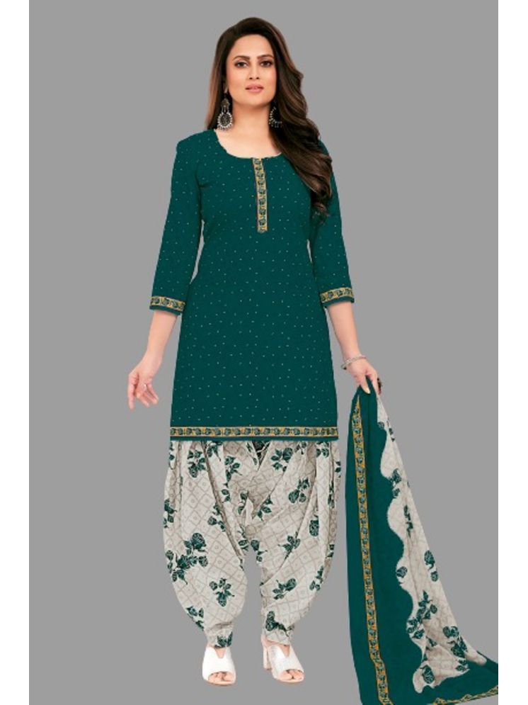     			SIMMU Cotton Printed Kurti With Patiala Women's Stitched Salwar Suit - Green ( Pack of 1 )