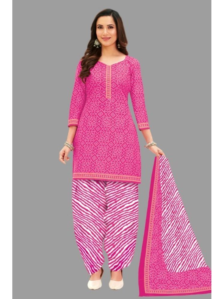     			SIMMU Cotton Printed Kurti With Patiala Women's Stitched Salwar Suit - Pink ( Pack of 1 )