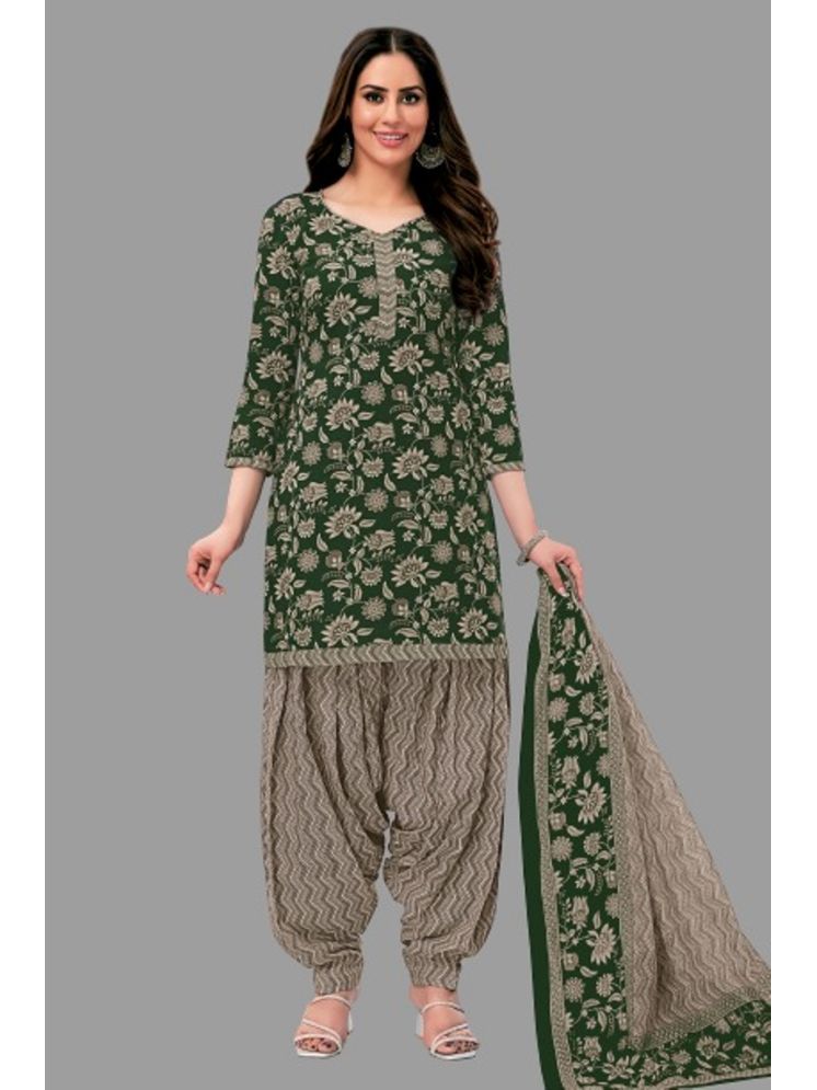     			SIMMU Cotton Printed Kurti With Patiala Women's Stitched Salwar Suit - Green ( Pack of 1 )