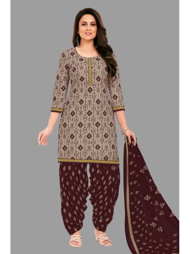     			SIMMU Cotton Printed Kurti With Patiala Women's Stitched Salwar Suit - Grey ( Pack of 1 )